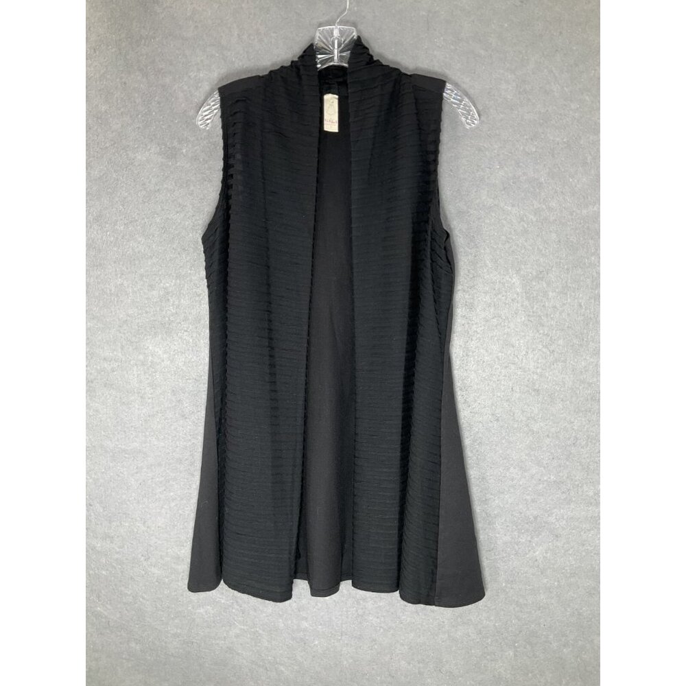 Chalet Vest Cardigan Womens Sz S Black Cotton Blend Open Front Textured Shawl
